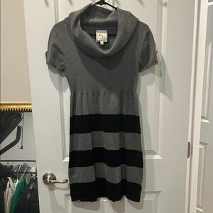 Pink Rose Gray and Black Striped Knit Midi Dress